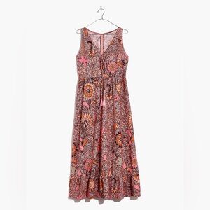Lace-Up Ruffle-Hem Midi Dress in Bali Blooms